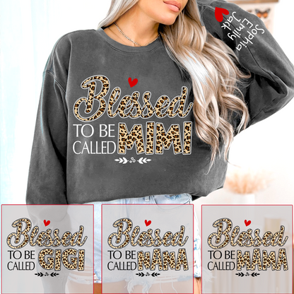 Personalized Leopard Print Sweatshirt Blessed to be called Mimi, Gift For Grandma And Grandchildren
