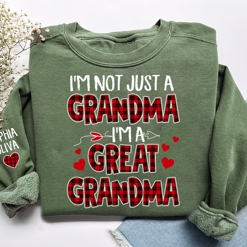 I’m Not Just a Grandma I’m a Great Grandma Sweatshirt, Personalized Buffalo Plaid Heart Shirt