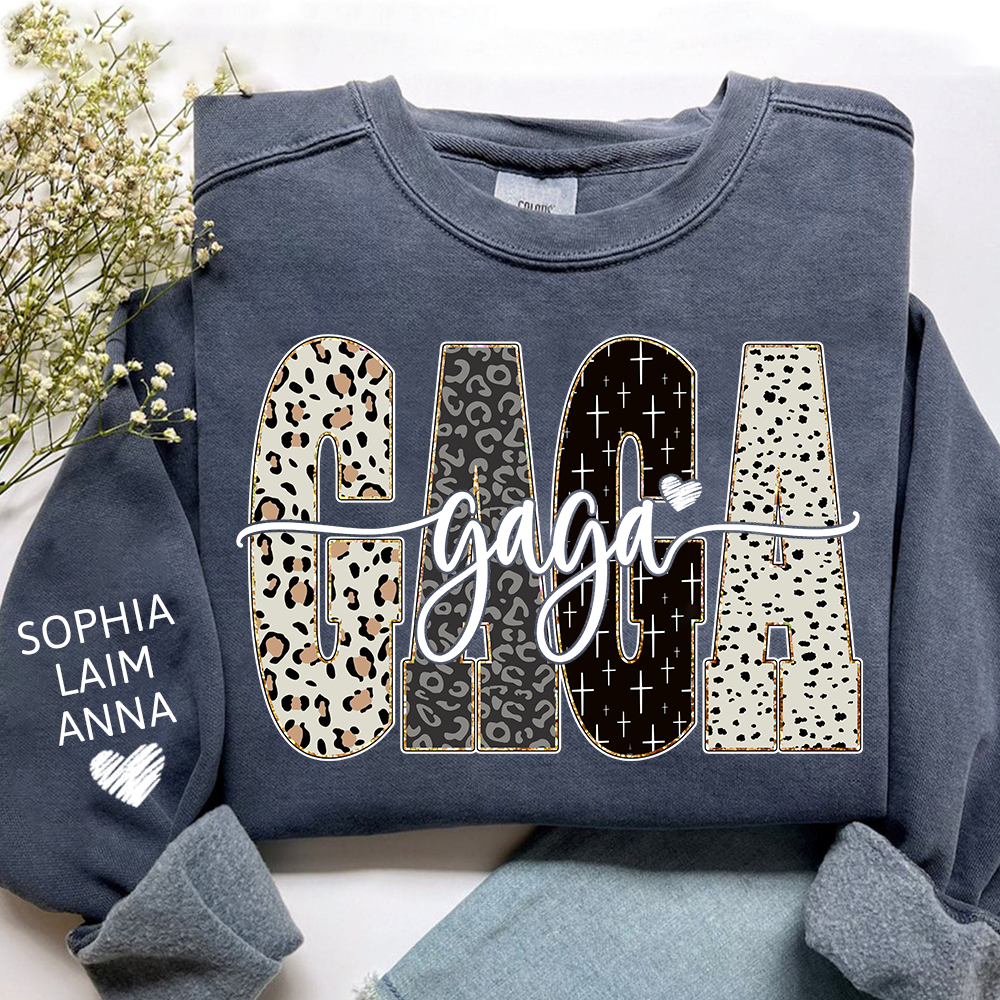 Personalized Gaga Leopard Sweatshirt – Custom Bible Style Design, Unique Gift for Grandma and Her Grandkids