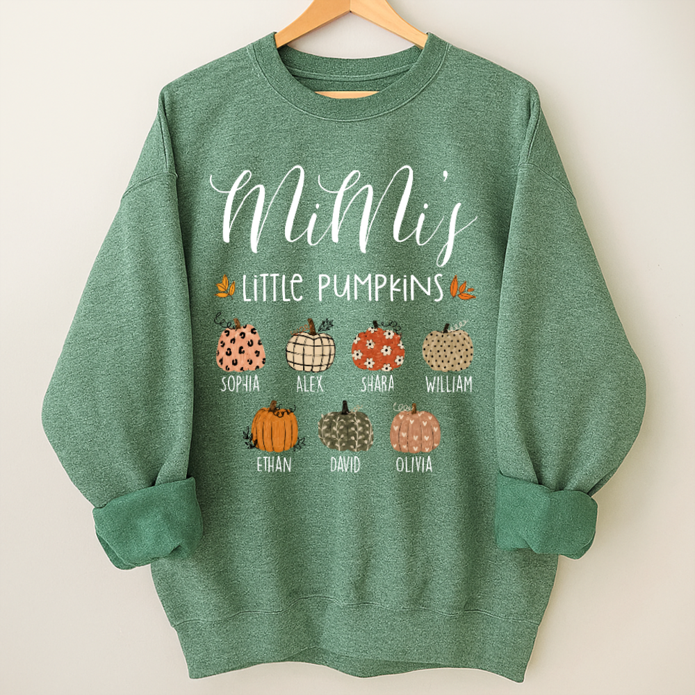 Personalized Mimi Little Pumpkins Sweatshirt, Custom Kids Names Fall Crewneck, Pumpkin Family Shirt for Grandma