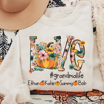 Custom Autumn Pumkin Sweatshirt, Personalized for Grandma and Her Grandkids