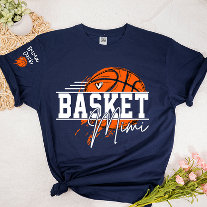 Basketball Mimi Shirt, Custom Grandkids Names with Basketball Hoop Design Family Tee