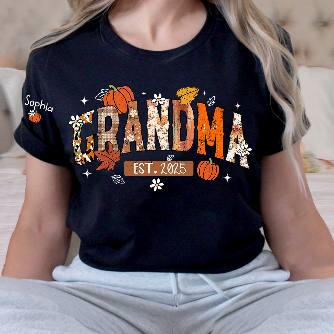 Custom Grandma Pumkin Tshirt, Personalized For Grandma And Kids