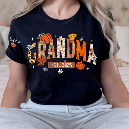 Custom Grandma Pumkin Tshirt, Personalized For Grandma And Kids