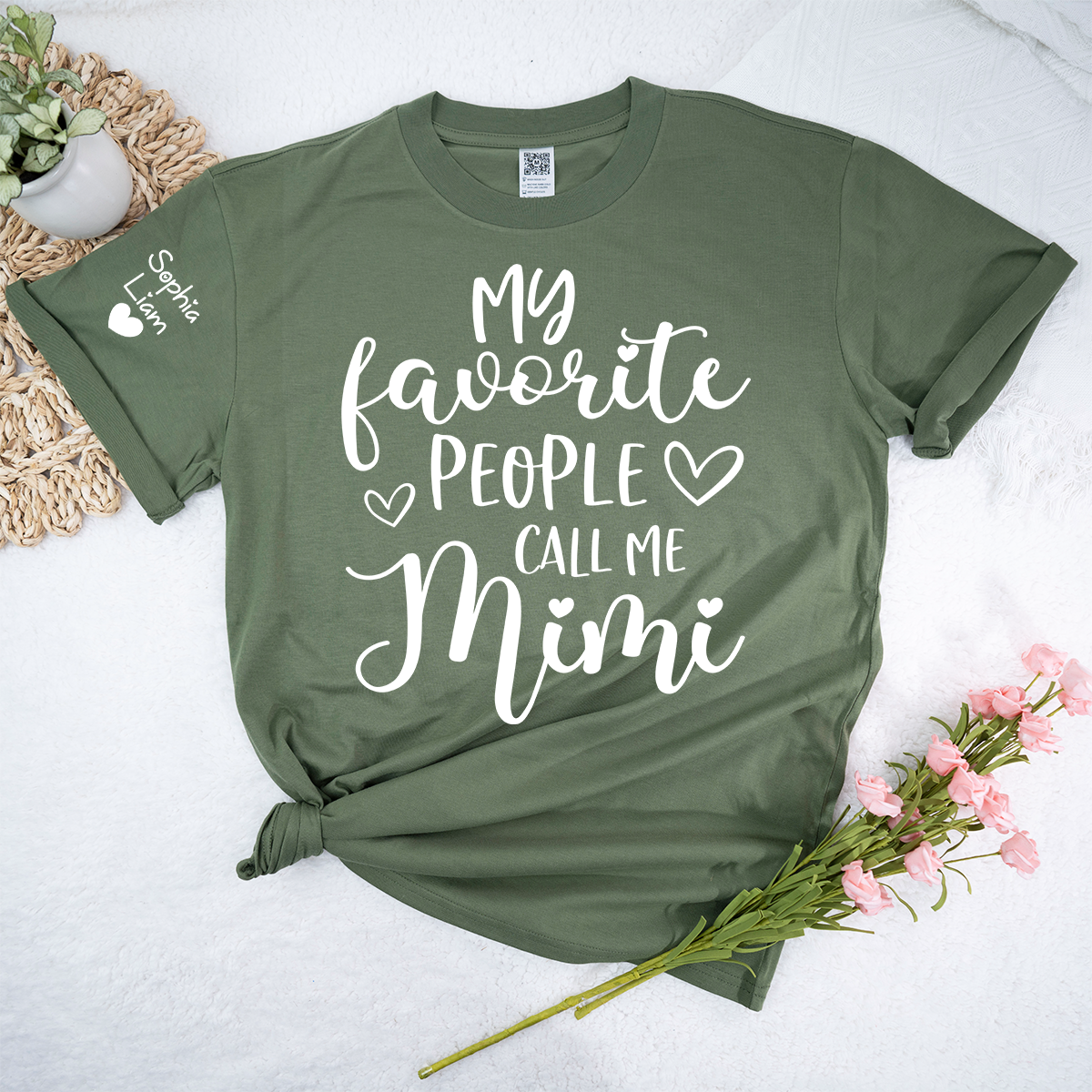My Favorite People Call Me Mimi Shirt, Personalized Grandma T Shirt with Custom Names Sleeve