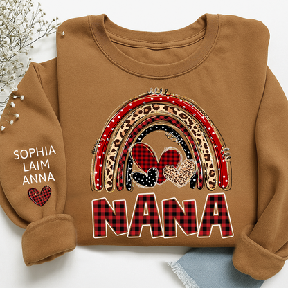 Grandma Leopard Plaid Rainbow Sweatshirt Personalized with Kids' Names