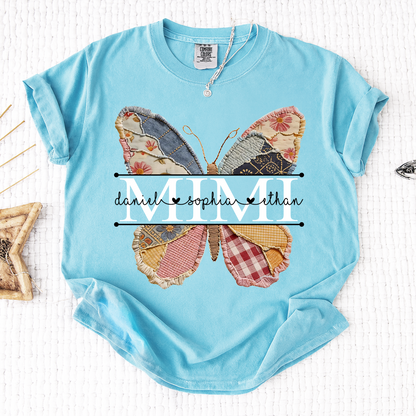 Comfort Personalized Mimi Butterfly Shirt, Custom Grandchildren Names Family T Shirt