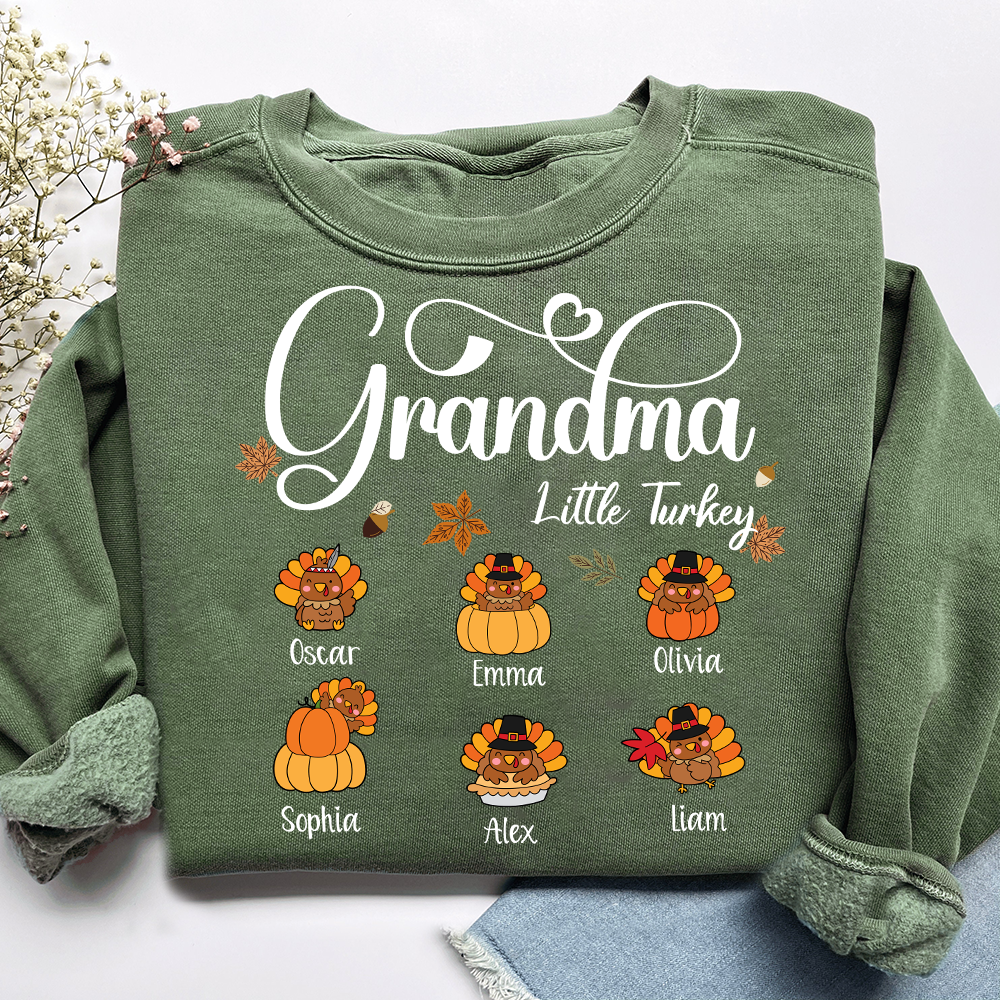 Full Grandma Little Turkey Sweatshirt, Custom Gifts for Grandma and Grandchild
