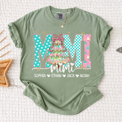 Comfort Colors® Personalized Mimi Christmas Shirt, Custom Holiday Tree Shirt with Kids Names
