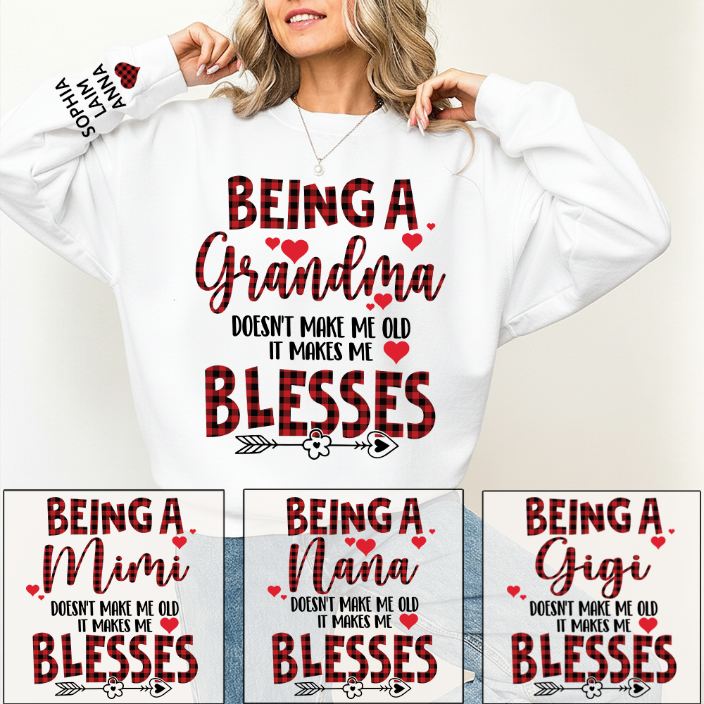 Personalized Grandma Sweatshirt, Blessed Grandma Plaid Heart Shirt with Kids Names
