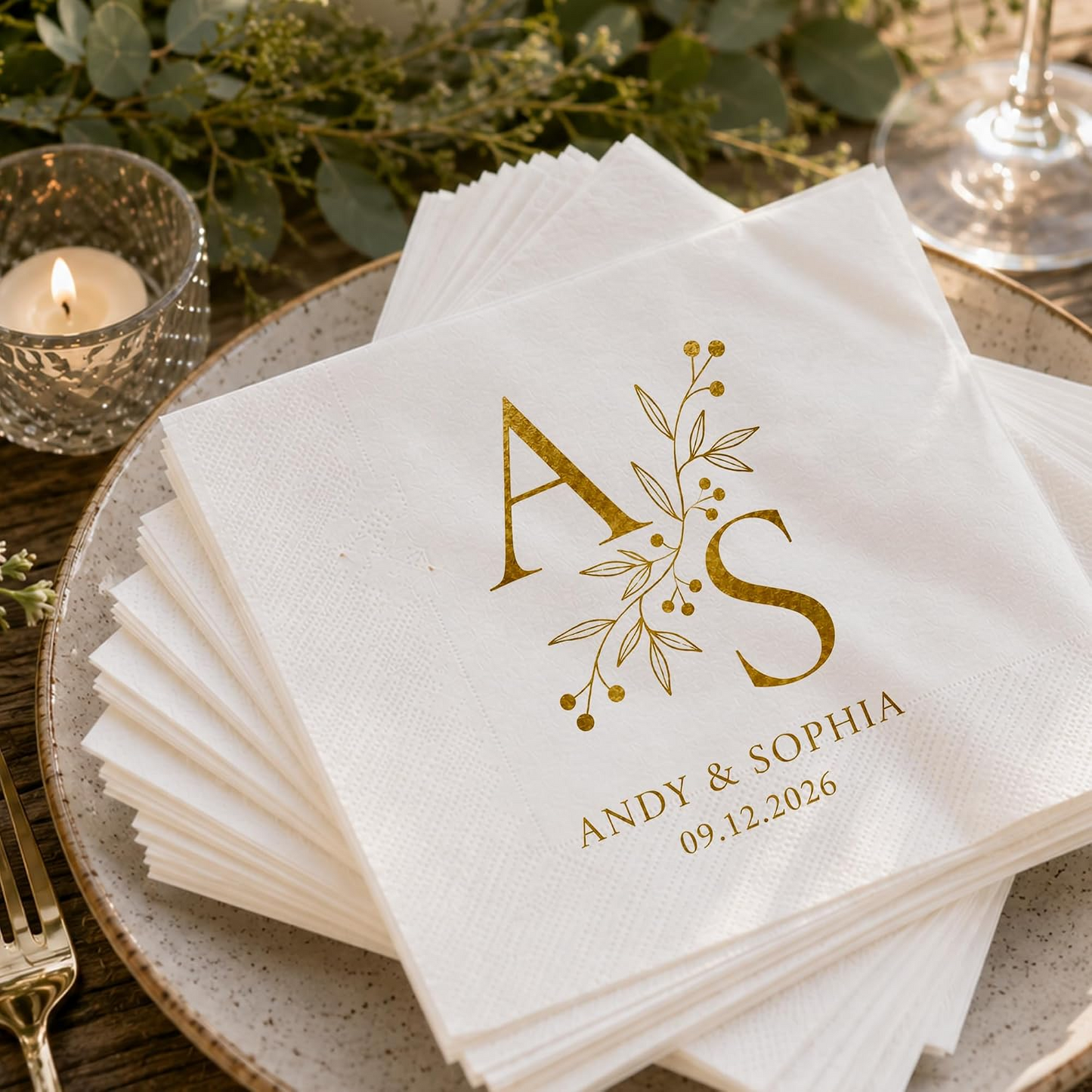 Personalized Monogram Wedding Napkins – Custom Initials Elegant Blue Floral Design