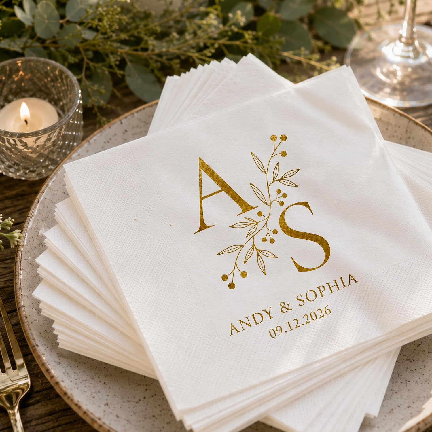 Personalized Monogram Wedding Napkins – Custom Initials Elegant Blue Floral Design