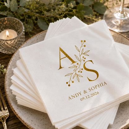 Personalized Monogram Wedding Napkins – Custom Initials Elegant Blue Floral Design
