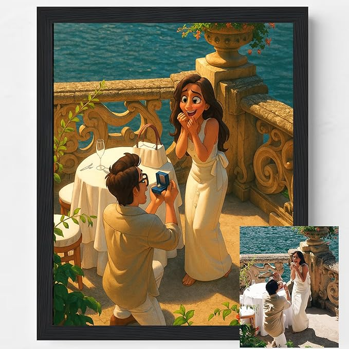Personalized Cartoon Portrait from Photo, Custom Valentines Day Wall Art, Portrait Gift Cartoon Illustration for Anniversary Wedding Birthday, Valentine's Day Gift for Him and Her