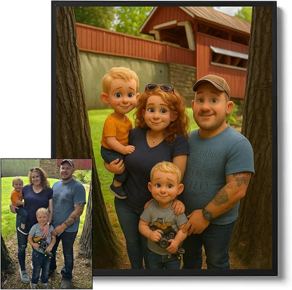 Custom Pix Art Cartoon Family Portrait Poster Canvas, Personalized Photo to Cartoon Illustration Wall Decor Unique Family Art Gift