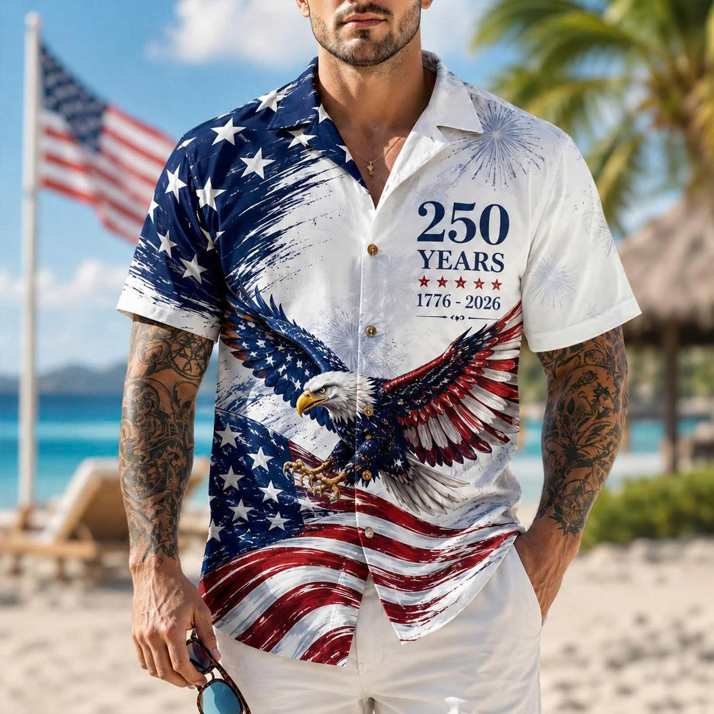 America 250TH Anniversary Hawaiian Shirt 1776-2026, Patriotic Eagle Flag Button Down Shirts Men, Gifts for Independence Day