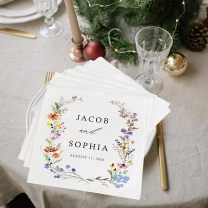 Personalized Monogram Wedding Napkins – Custom Initials Elegant Blue Floral Design