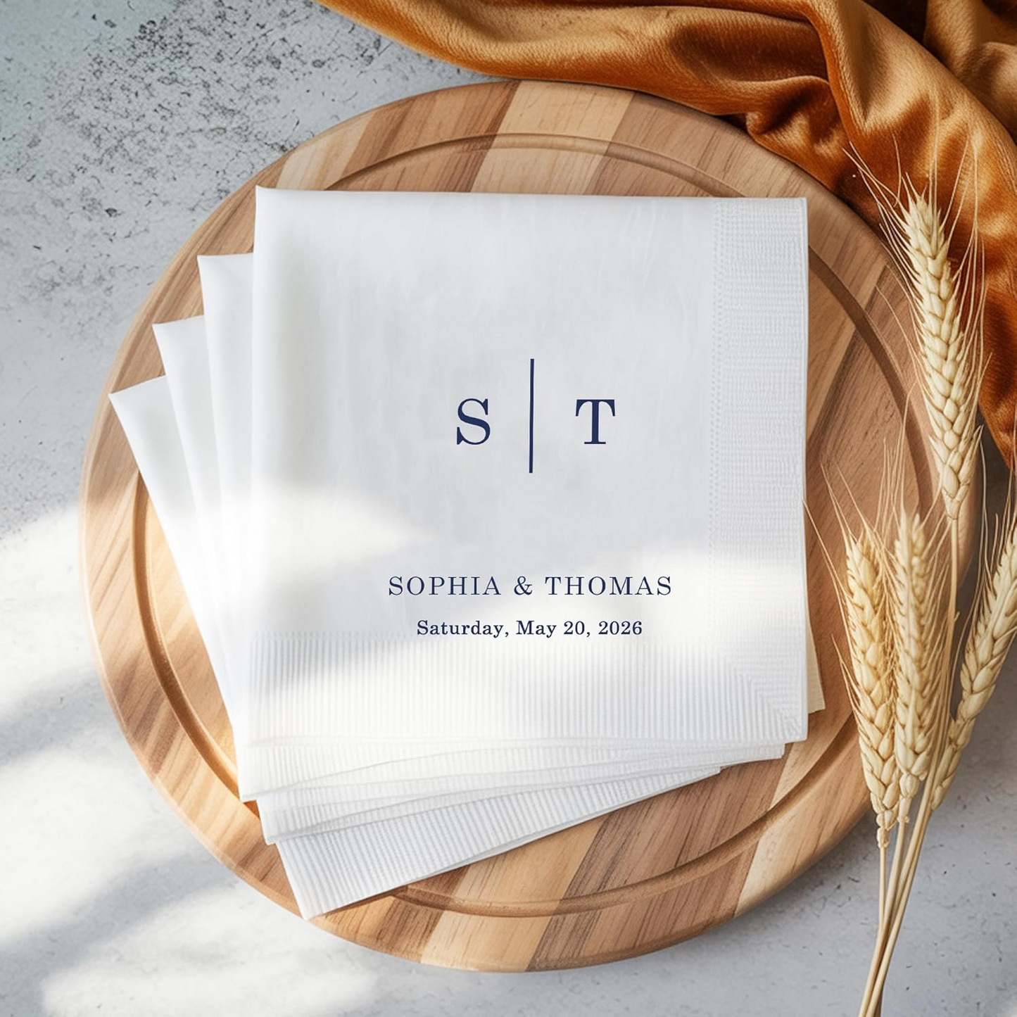 Personalized Monogram Wedding Napkins – Custom S | T Minimalist Elegant Bride & Groom Decor