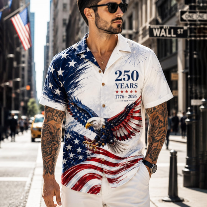America 250TH Anniversary Hawaiian Shirt 1776-2026, Patriotic Eagle Flag Button Down Shirts Men, Gifts for Independence Day