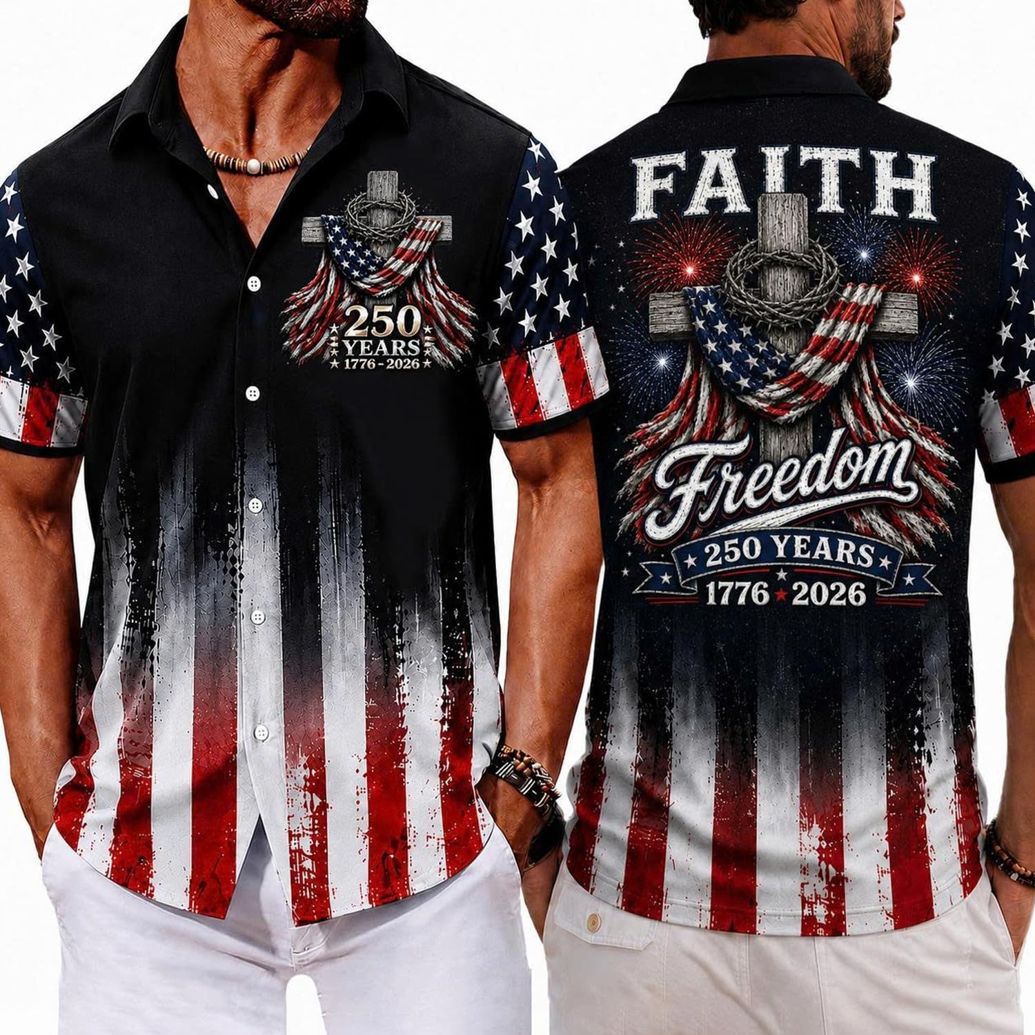 America 250TH Anniversary Hawaiian Shirt 1776-2026, Patriotic Eagle Flag Button Down Shirts Men, Gifts for Independence Day V2