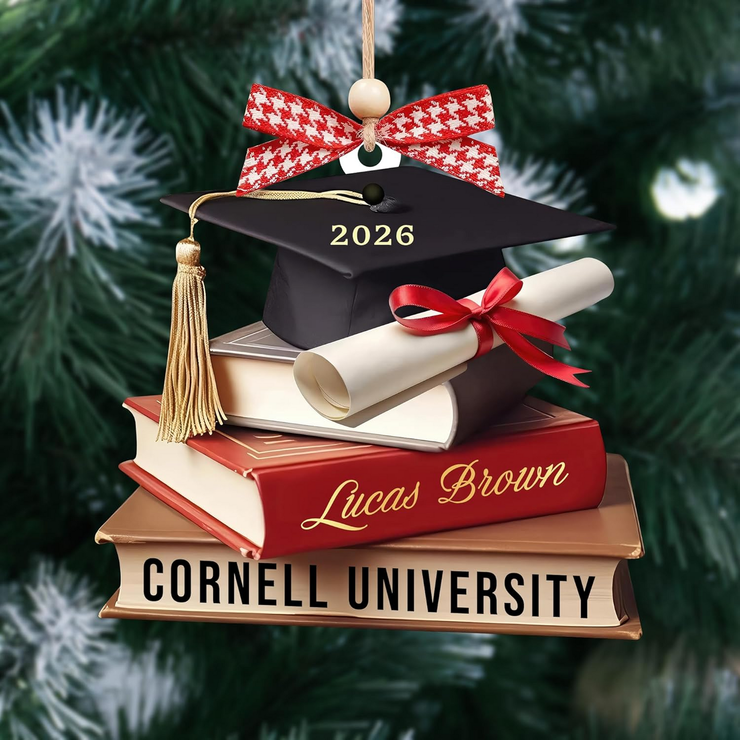 Personalized Graduation Ornament 2026 – Custom Name & University Cap and Books Christmas Decoration Ornament
