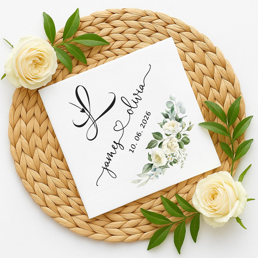 Personalized Wedding Napkins – Custom Name Floral Elegant Bride & Groom Table Decor