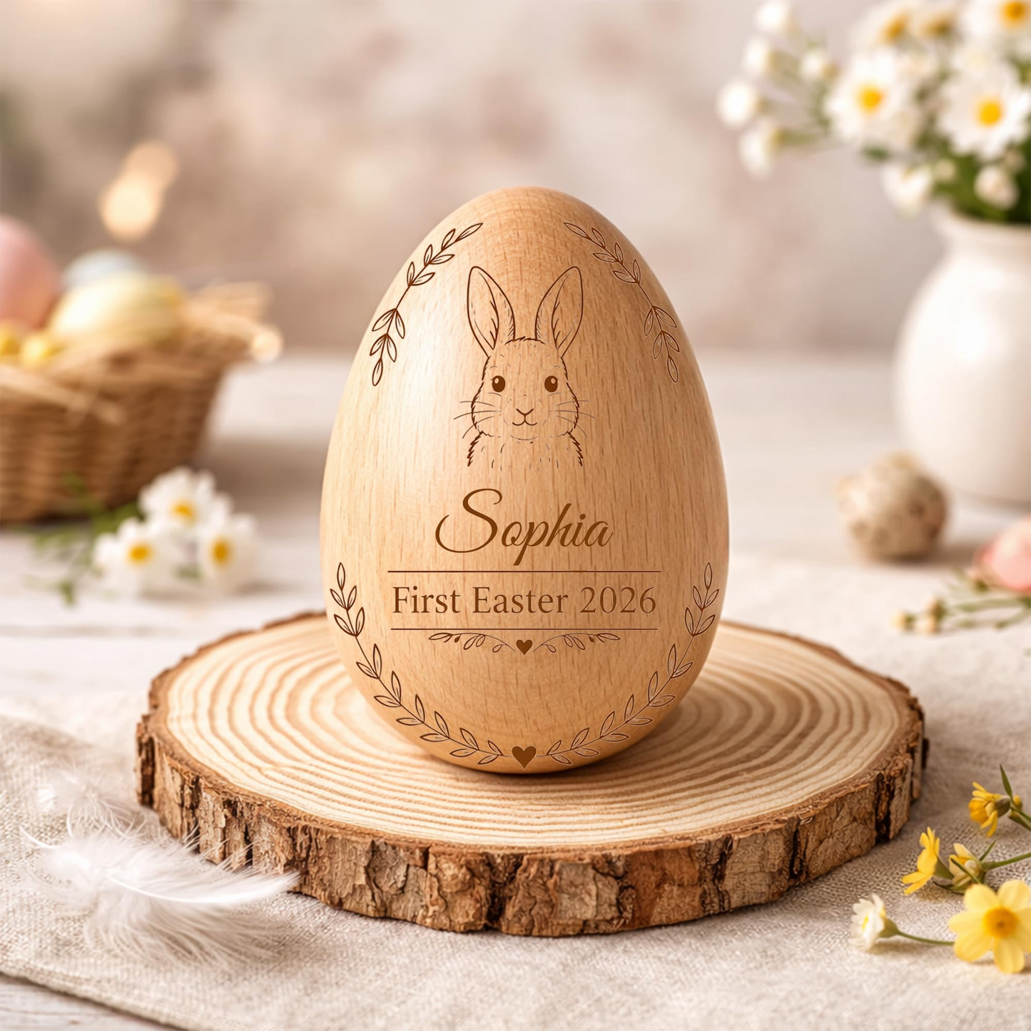 Personalized Wooden Easter Egg Shaker, Custom Wood Eggs, Kids Musical Eggs, Easter Basket Kids, Baby First Easters Holiday Table Décor