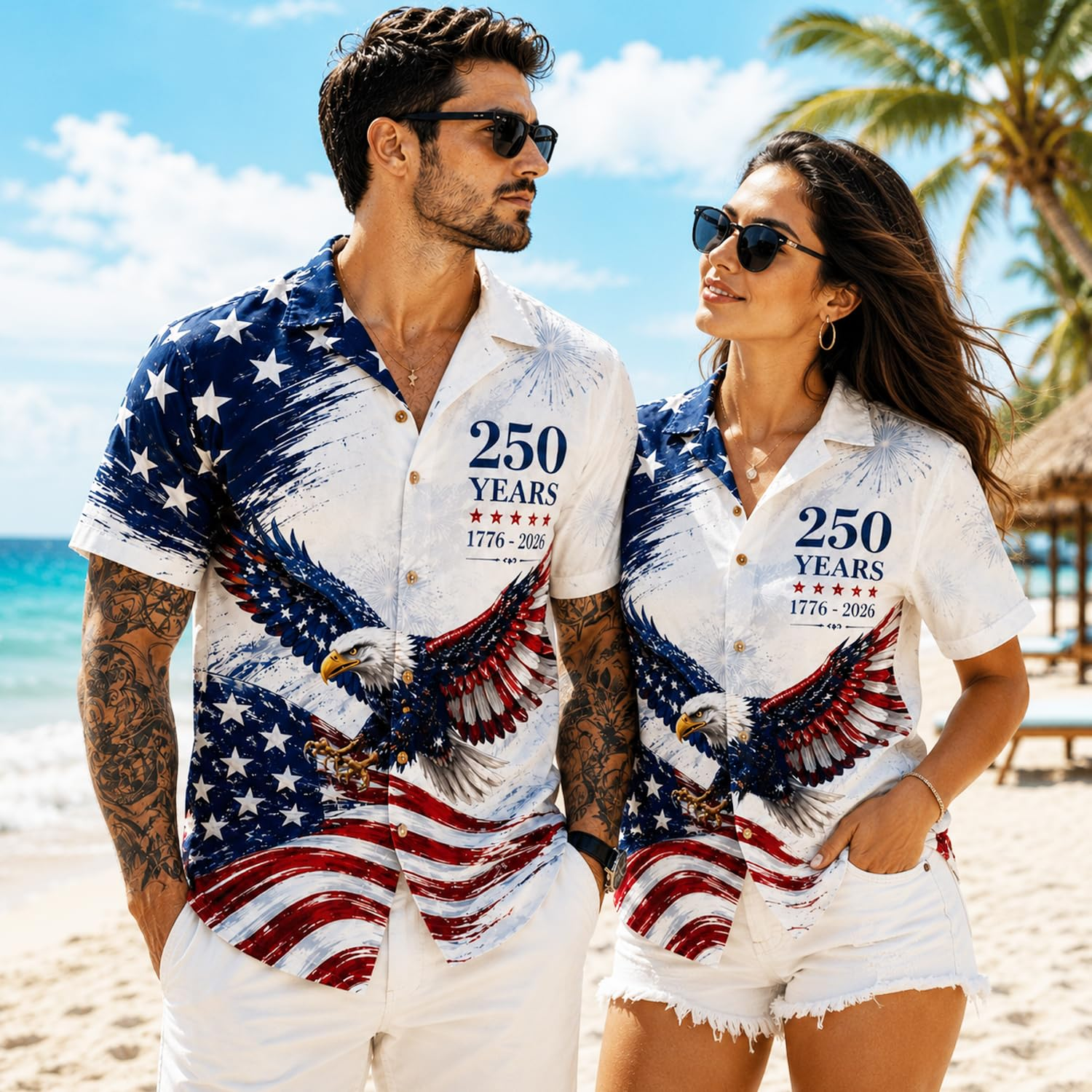 America 250TH Anniversary Hawaiian Shirt 1776-2026, Patriotic Eagle Flag Button Down Shirts Men, Gifts for Independence Day