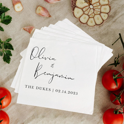 Personalized Wedding Cocktail Napkins – Custom Name Elegant Floral Table Decor