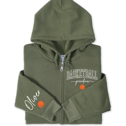 Basketball Grandma Personalized Zip Hoodie – Custom Name Sleeve Hoodie