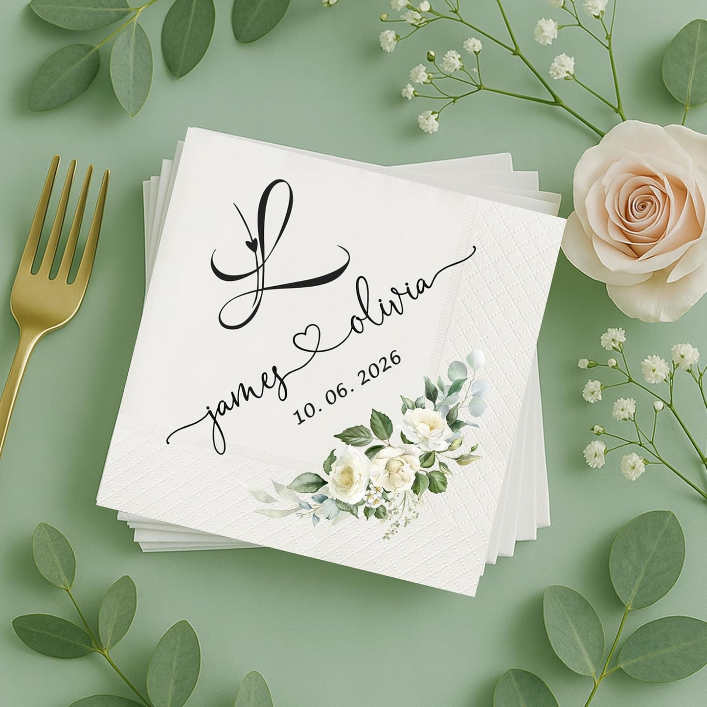 Personalized Wedding Napkins – Custom Name Floral Elegant Bride & Groom Table Decor