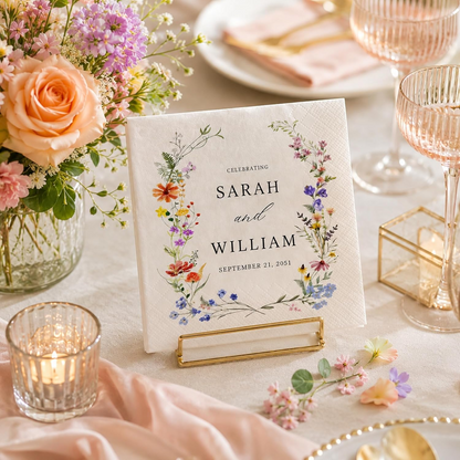 Personalized Floral Wedding Napkins – Custom Name Elegant Wildflower Bridal Reception Decor