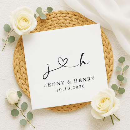 Personalized Wedding Cocktail Napkins – Custom Name Elegant Bride & Groom Table Decor