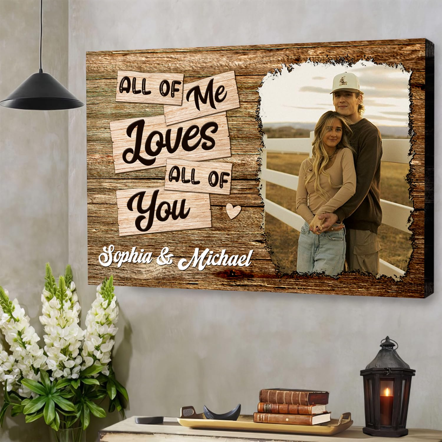 Personalized All Of Me Loves All Of You Photo Wall Art With Names, Romantic Couple Decor Canvas