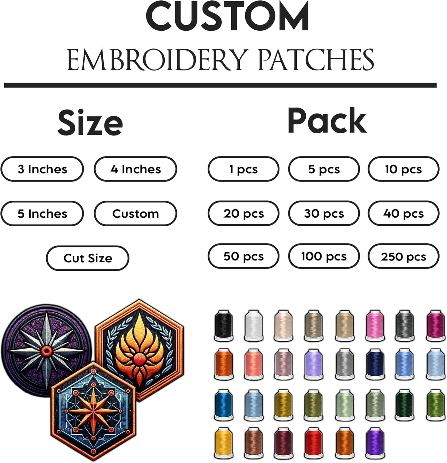 Custom Embroidered Patches – Personalized Logo Patch, Design Your Own Iron-On/Sew-On Hook & Loop for Clothes, Hats