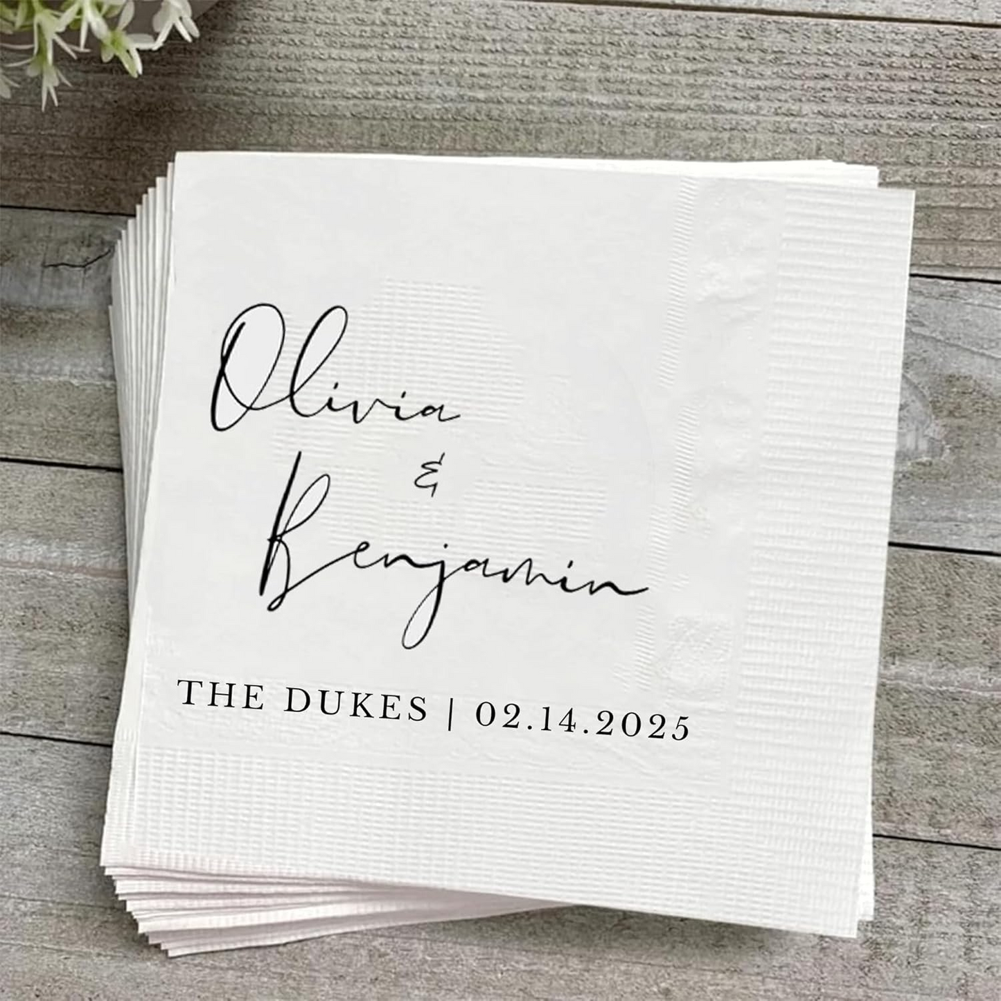 Personalized Wedding Cocktail Napkins – Custom Name Elegant Floral Table Decor