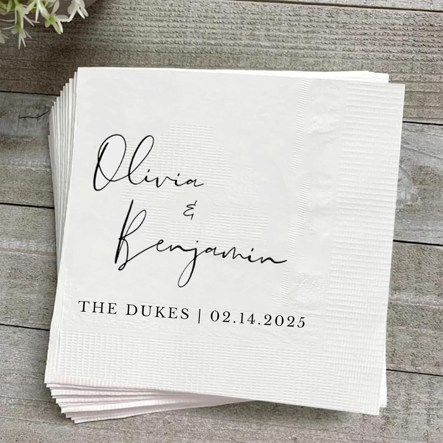 Personalized Wedding Cocktail Napkins – Custom Name Elegant Floral Table Decor