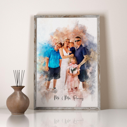 Custom Watercolor Couple Portrait Poster, Canvas Wall Art from Photo, Romantic Valentine Anniversary Gift