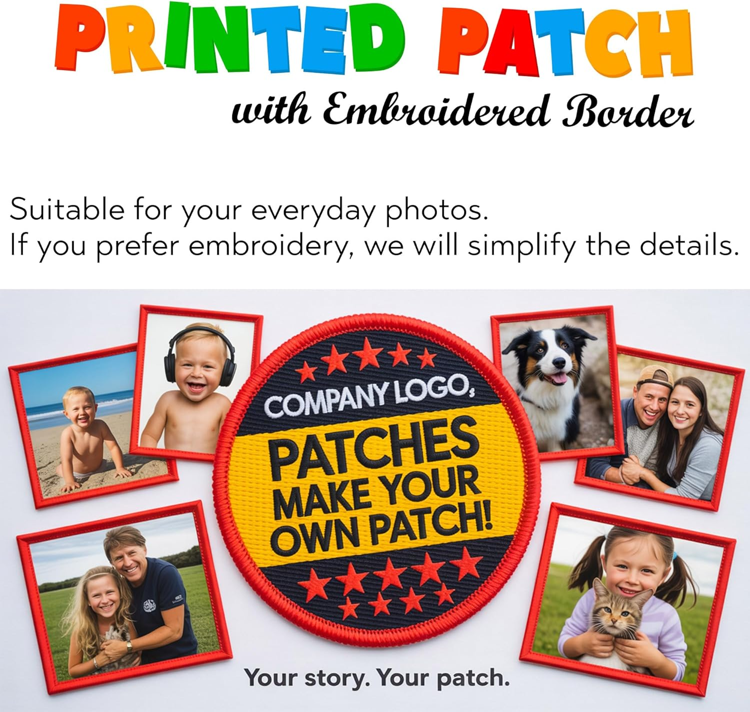 Personalized Embroidered Patches – Custom Logo, Image, Text, Iron-On or Sew-On Hook & Loop, 2"–11" for Apparel