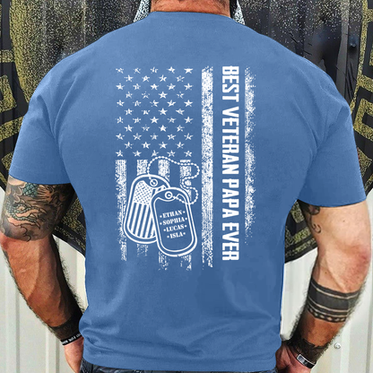 Best Veteran Papa Ever Shirt – Custom Tags with Kids' Names – Military Grandpa Gift