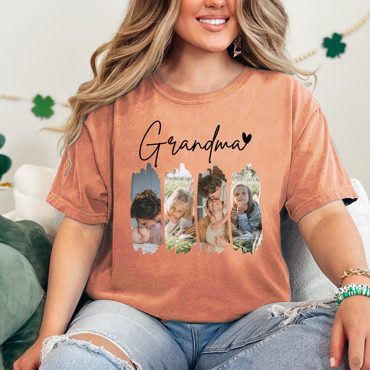 Personalized Grandma Photo Shirt Comfort Colors, Custom Grandkids Picture Collage Tee