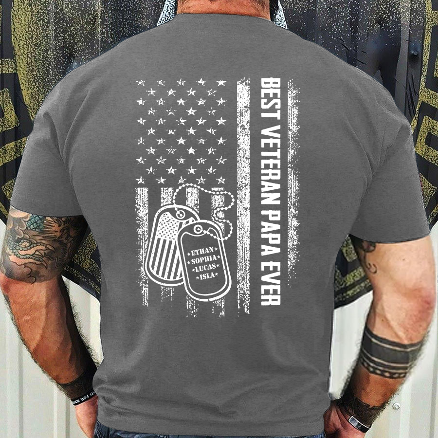 Best Veteran Papa Ever Shirt – Custom Tags with Kids' Names – Military Grandpa Gift