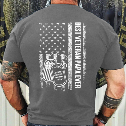 Best Veteran Papa Ever Shirt – Custom Tags with Kids' Names – Military Grandpa Gift