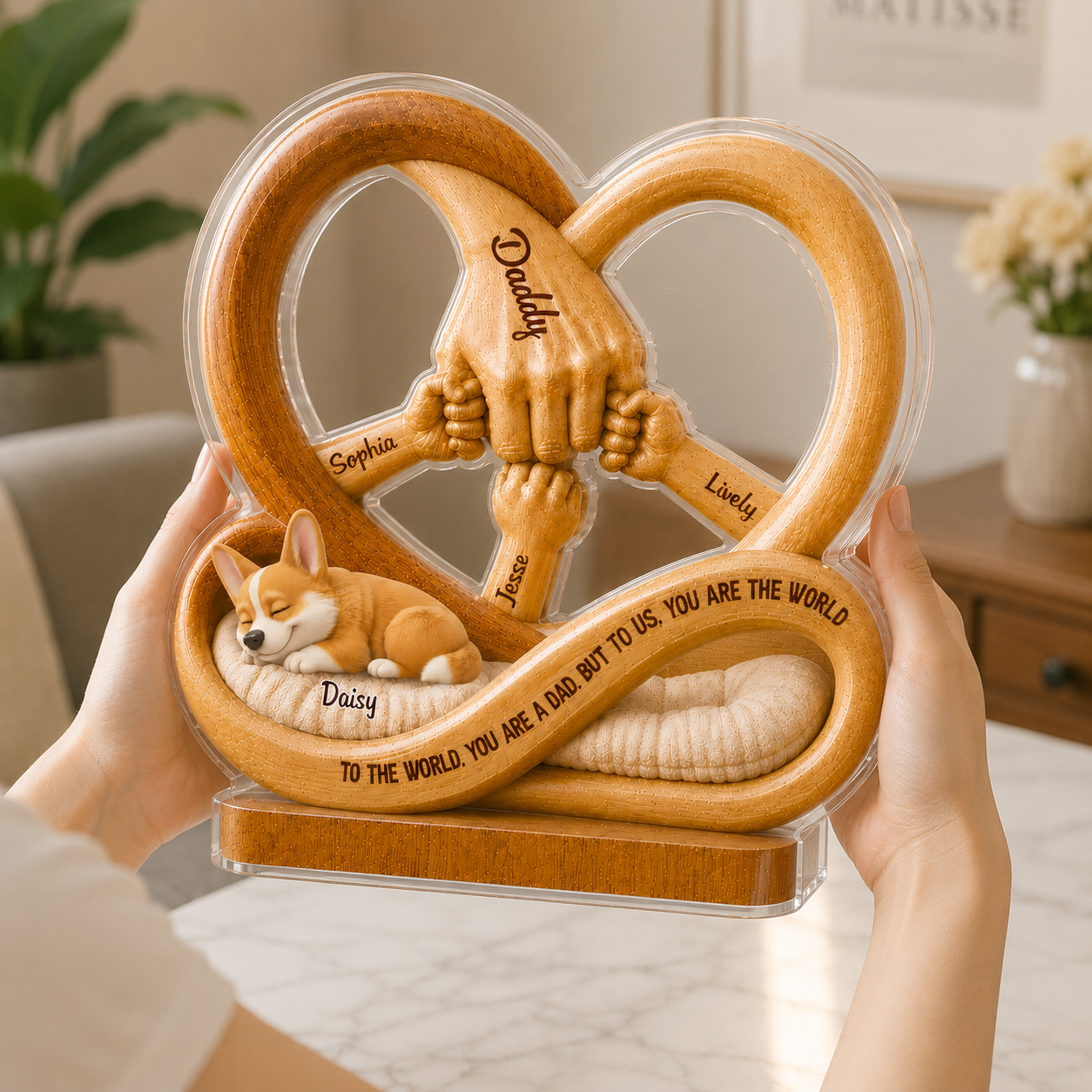 Custom Family Hands & Pet Infinity Acrylic Decor - Personalized Dad & Dog Fist Bump Gift for Father’s Day Custom Shape Acrylic Blocks