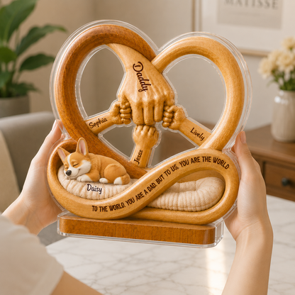 Custom Family Hands & Pet Infinity Acrylic Decor - Personalized Dad & Dog Fist Bump Gift for Father’s Day Custom Shape Acrylic Blocks
