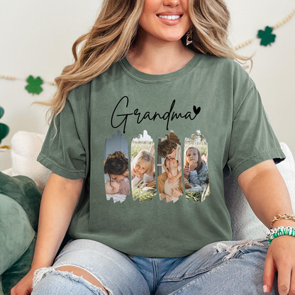 Personalized Grandma Photo Shirt Comfort Colors, Custom Grandkids Picture Collage Tee