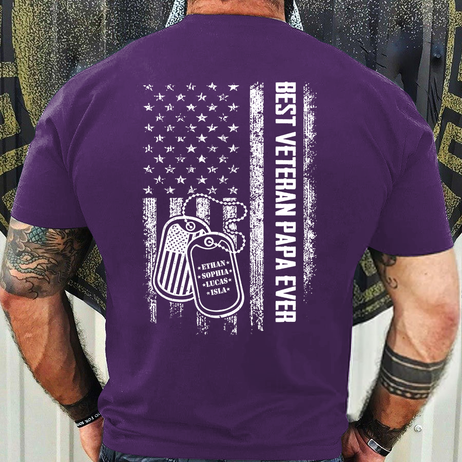 Best Veteran Papa Ever Shirt – Custom Tags with Kids' Names – Military Grandpa Gift