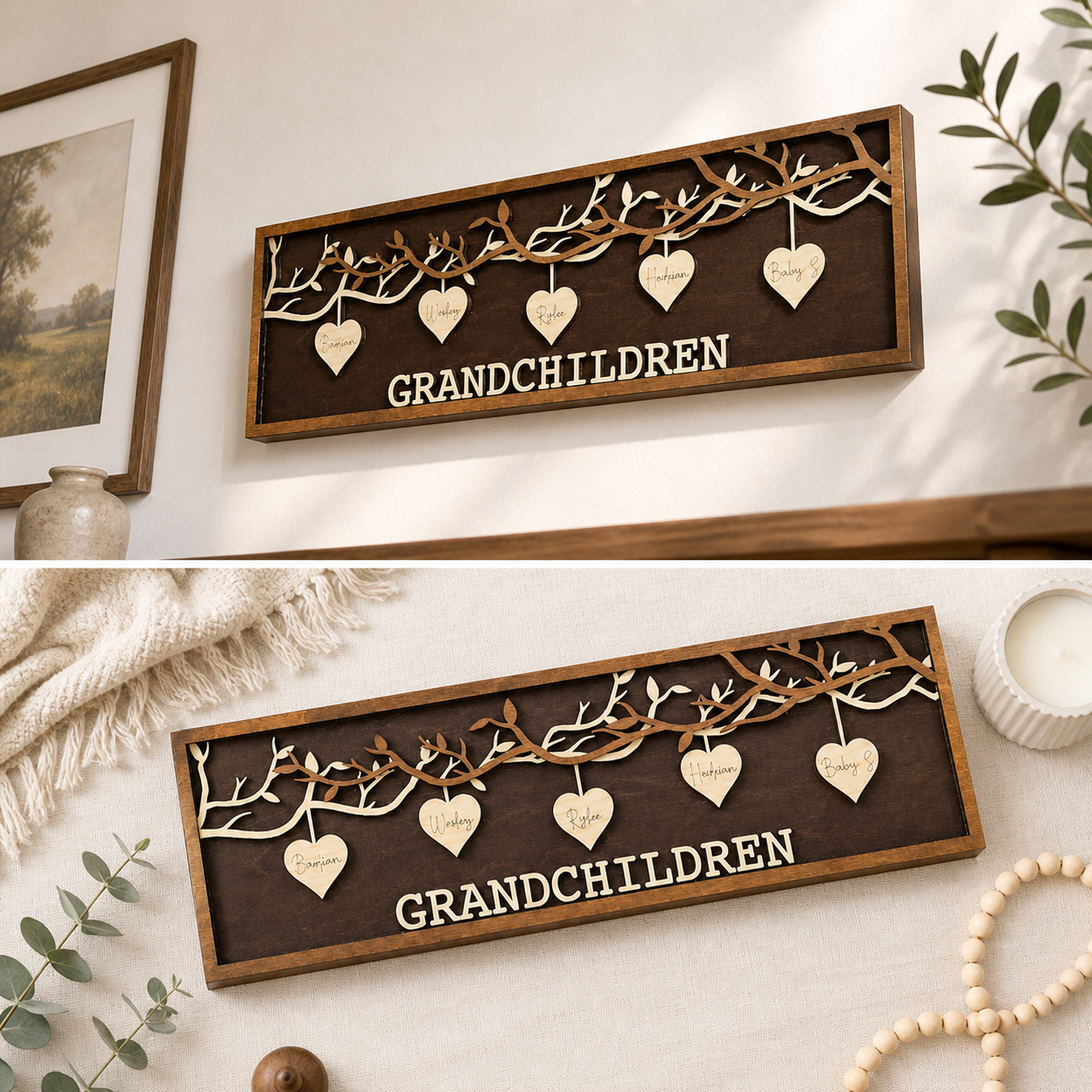 Personalized Grandchildren Wooden Sign, Custom Names Family Tree Decor, Unique Gift for Grandma Grandpa