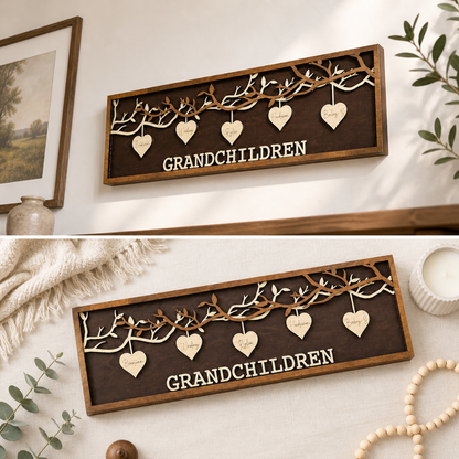 Personalized Grandchildren Wooden Sign, Custom Names Family Tree Decor, Unique Gift for Grandma Grandpa