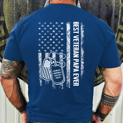 Best Veteran Papa Ever Shirt – Custom Tags with Kids' Names – Military Grandpa Gift